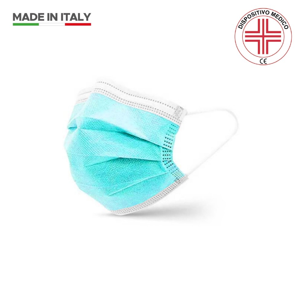 Mascherine Chirurgiche Colorate per bambini - Monouso 50pz - Made in Italy  - Tipo II BFE 98% - Certificate CE (Azzurro) - Eurekaled